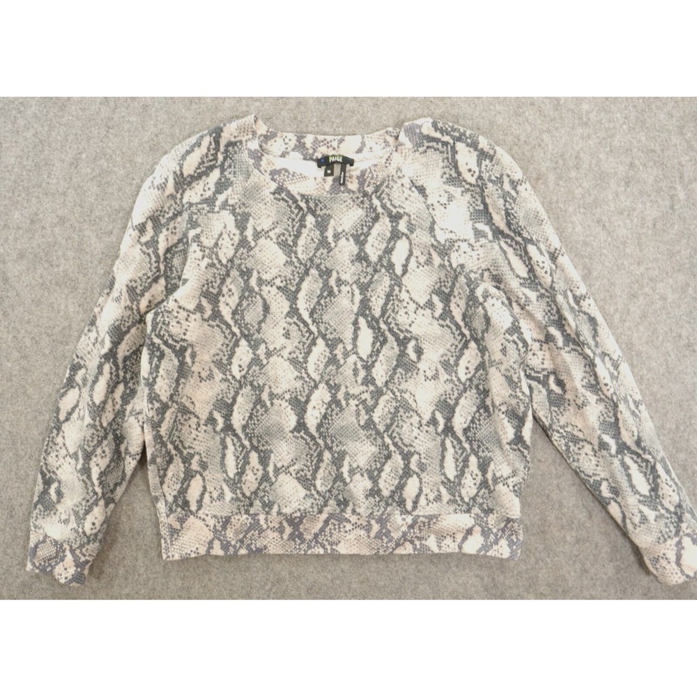 Paige Sweatshirt Womens Medium Gray Snake Print Fleece Crew Pullover Long Sleeve
